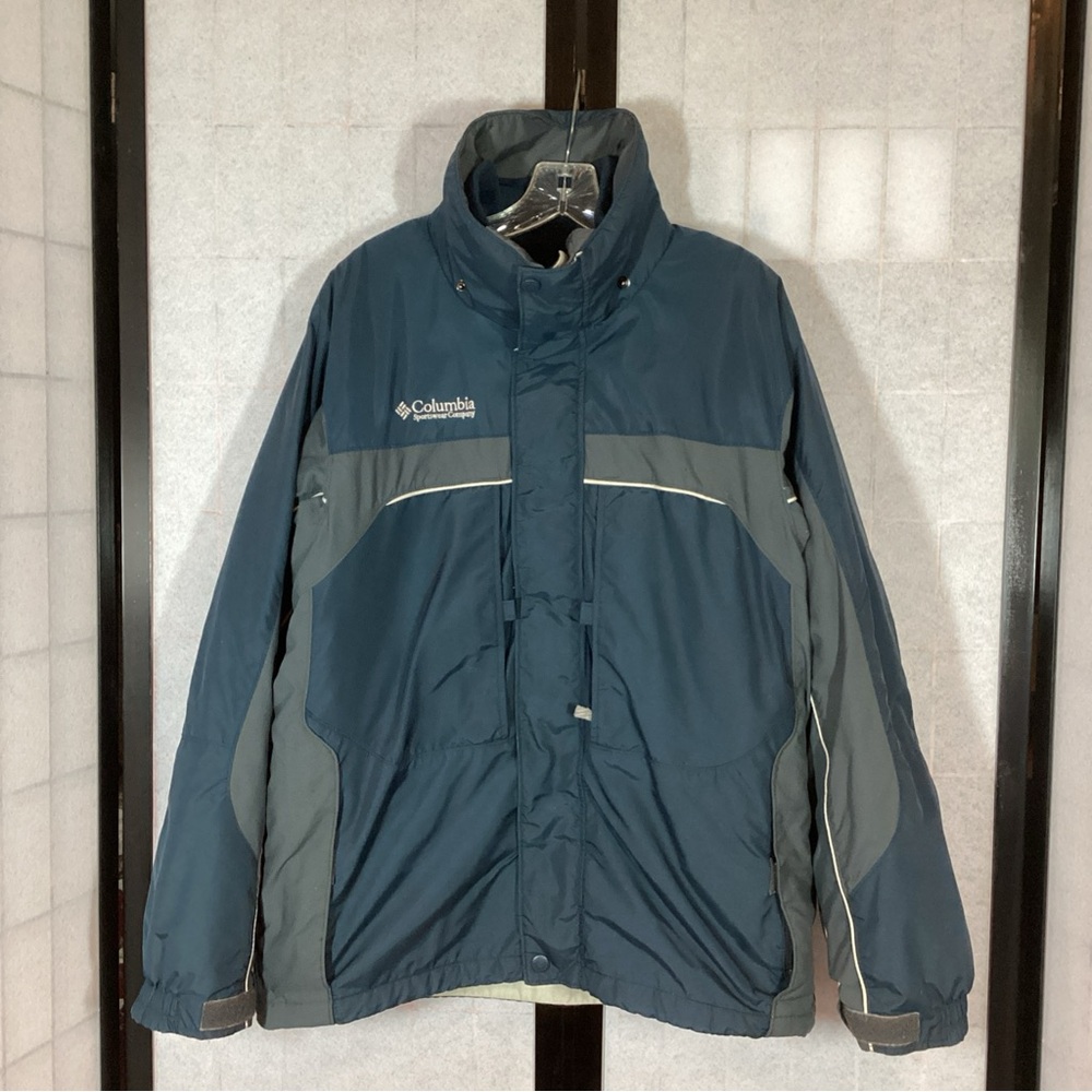 COLUMBIA Mens M Navy Gray Coat Parka Removable Fleece Lined Jacket 3-in-1 Warm